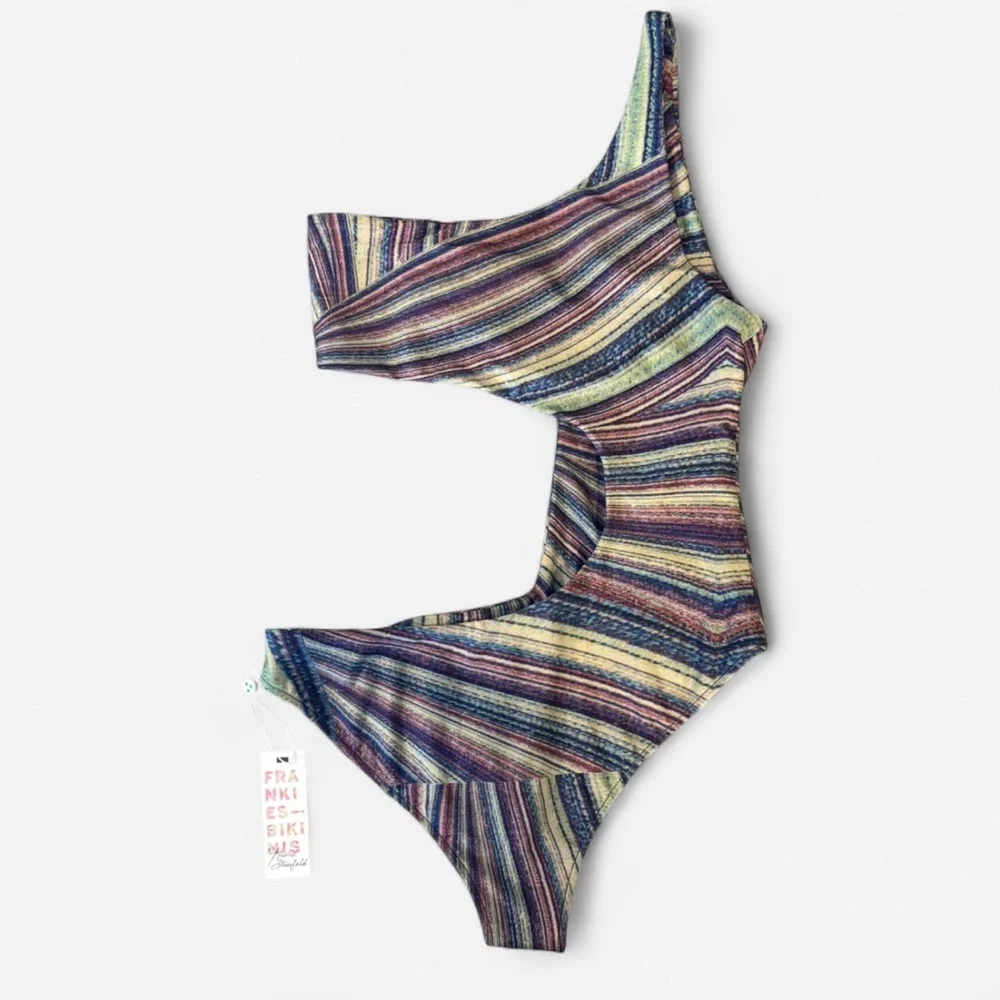 Frankie’s Bikinis Seraphina One Piece Cutout Swimsuit Colorful